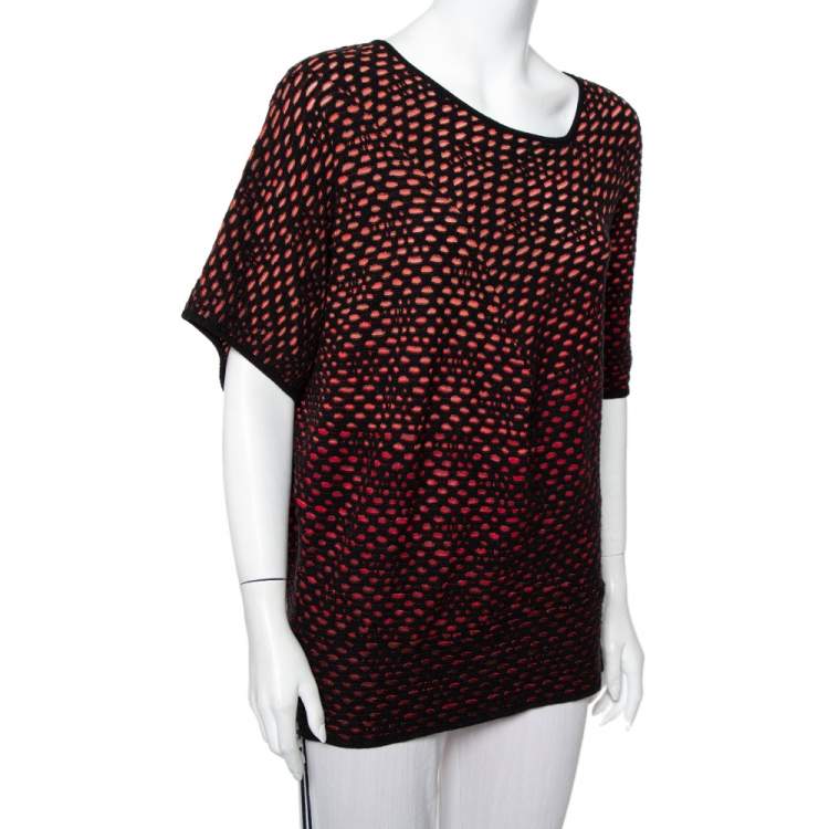 Pre Owned M Missoni Red & Back Jacquard Knit Top L