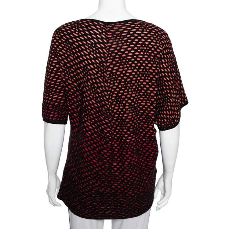 Pre Owned M Missoni Red & Back Jacquard Knit Top L