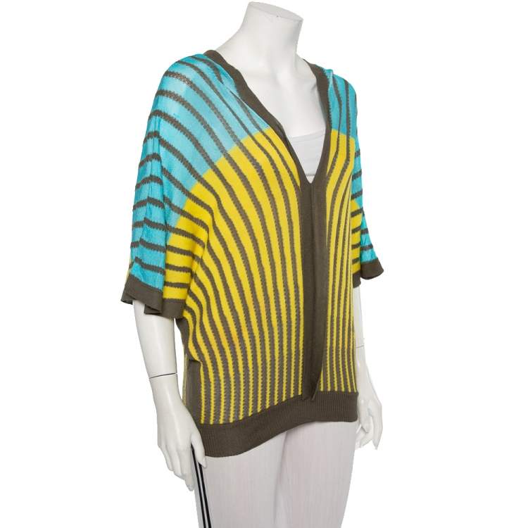 مملوكة مسبقًا M Missoni Tricolor Striped Perforated Knit Oversized Top L