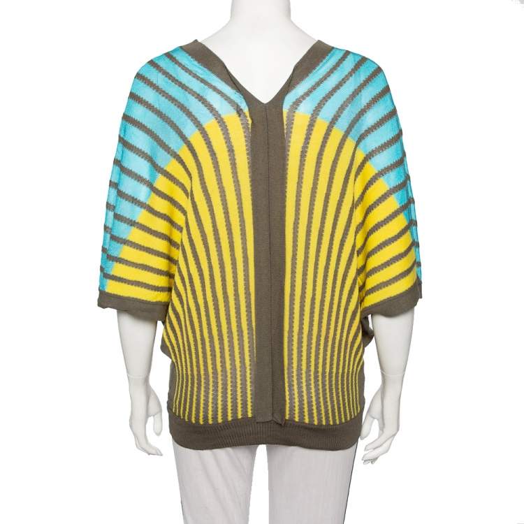 مملوكة مسبقًا M Missoni Tricolor Striped Perforated Knit Oversized Top L