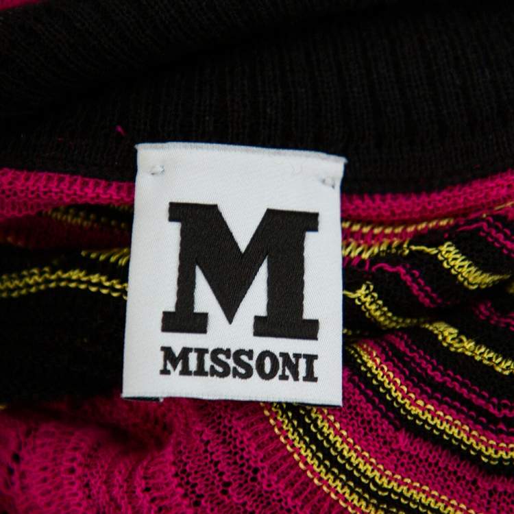 Pre Owned M Missoni Pink & Black Wavy Pointelle Knit Mock Neck Top S