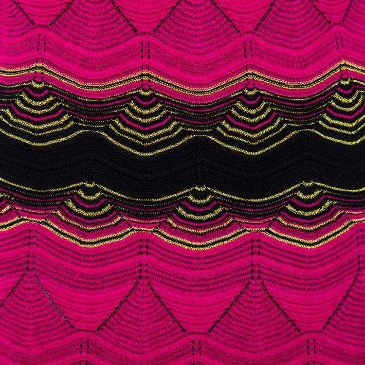 Pre Owned M Missoni Pink & Black Wavy Pointelle Knit Maxi Skirt S