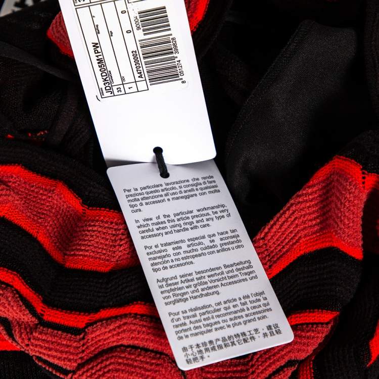 Pre Owned M Missoni Black & Red Knit Pleated Sleeveless Maxi Dress S