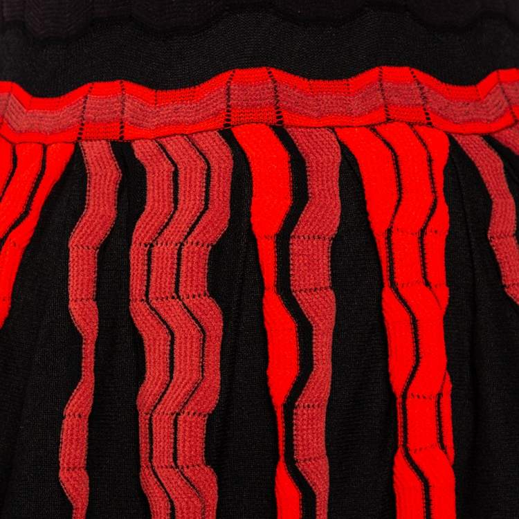 Pre Owned M Missoni Black & Red Knit Pleated Sleeveless Maxi Dress S