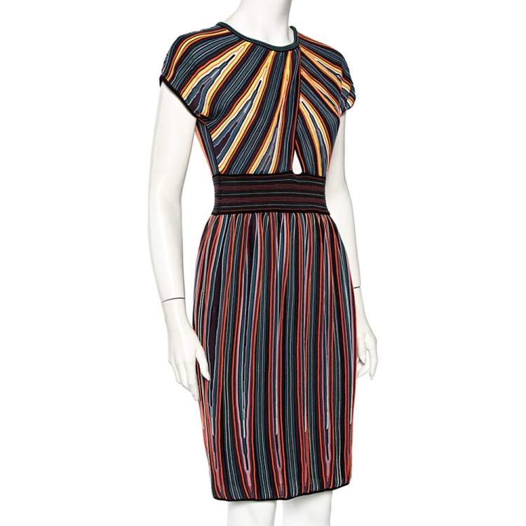 Pre Owned M Missoni Criss-Cross Short Sleeve Pleated Multicolor Dress M