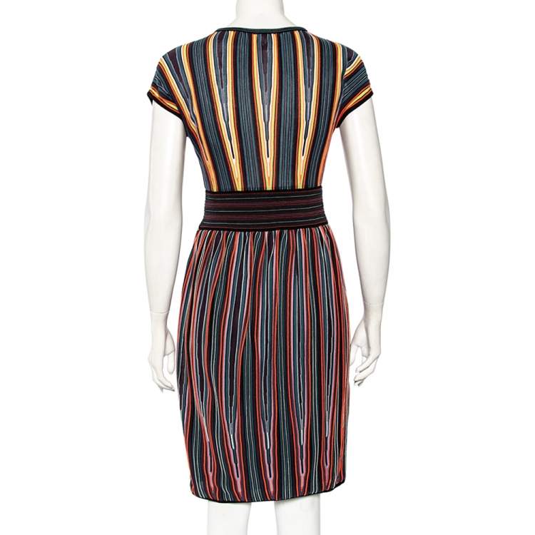 Pre Owned M Missoni Criss-Cross Short Sleeve Pleated Multicolor Dress M