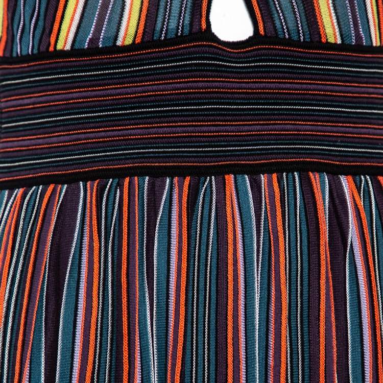Pre Owned M Missoni Criss-Cross Short Sleeve Pleated Multicolor Dress M