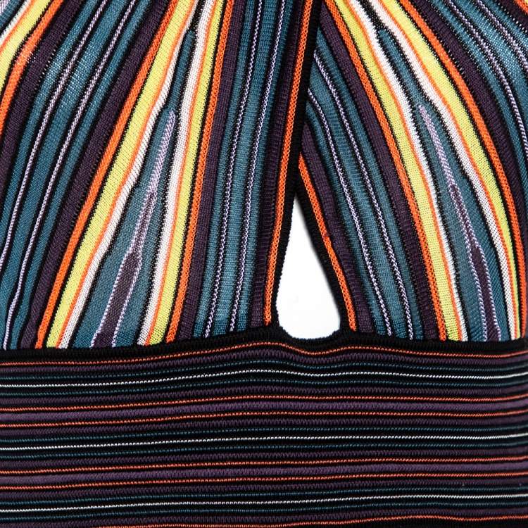 Pre Owned M Missoni Criss-Cross Short Sleeve Pleated Multicolor Dress M