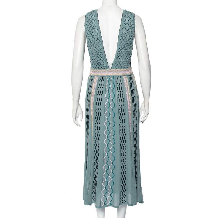 مملوكة مسبقًا M Missoni Grey Patterned Knit Plunge Neck Midi Dress L