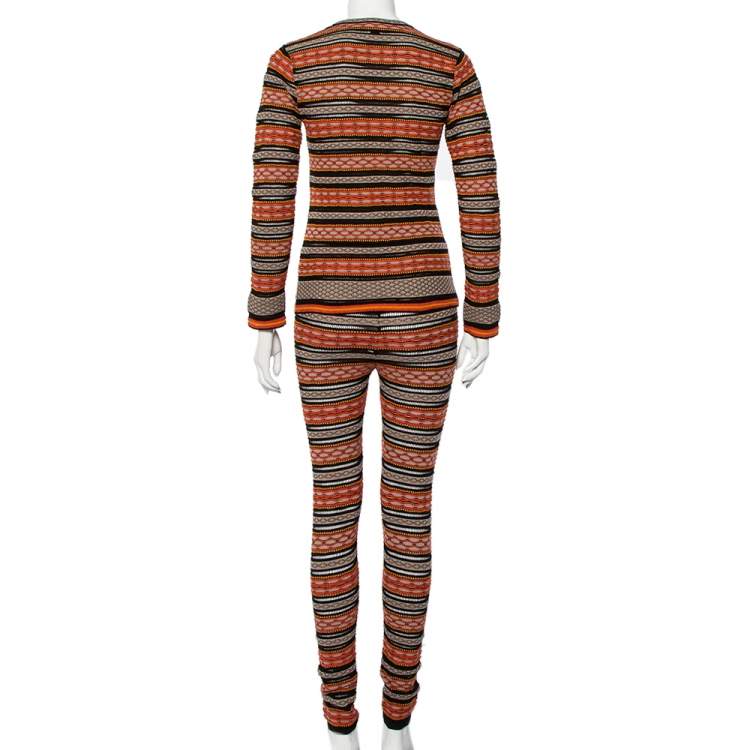 Pre Owned M Missoni Multicolor Patterned Knit Long Sleeve Sheer Top & Leggings M