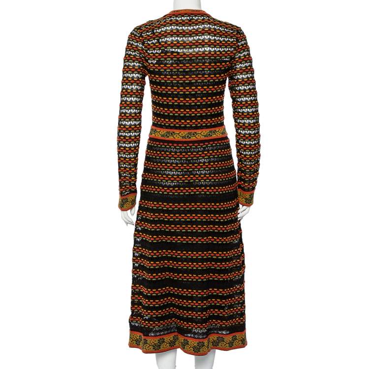 Pre Owned M Missoni Multicolor Patterned Knit Long Sleeve Midi Dress M