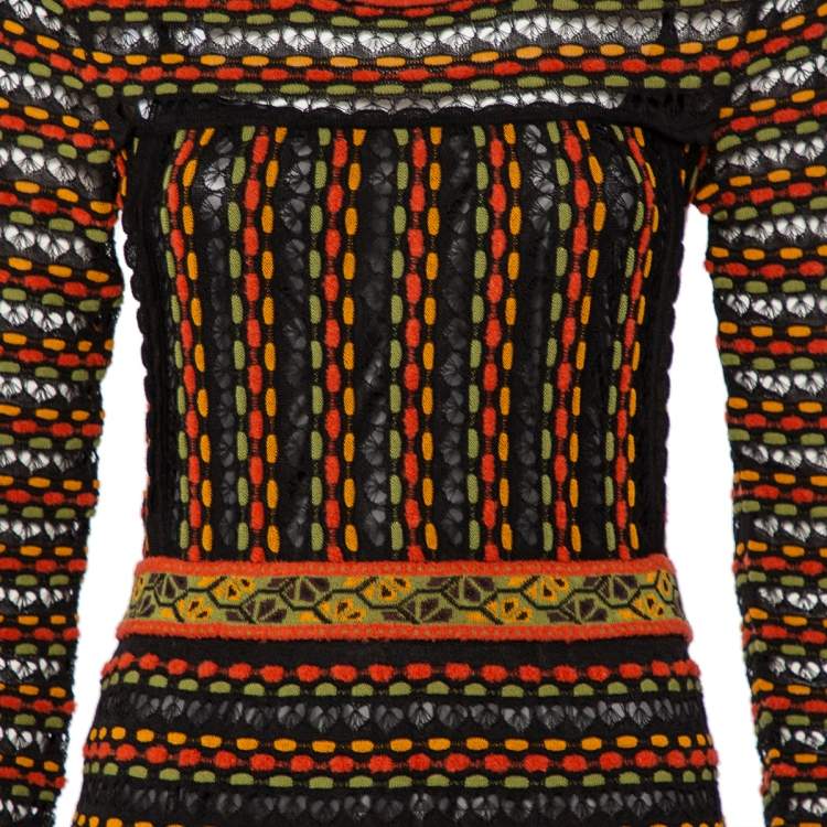 Pre Owned M Missoni Multicolor Patterned Knit Long Sleeve Midi Dress M