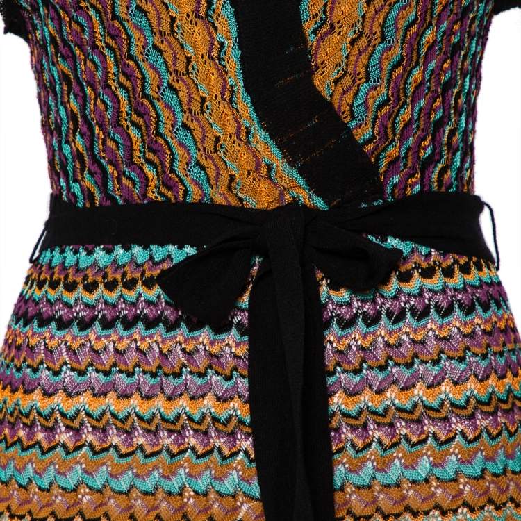 Pre Owned M Missoni Multicolor Patterned Knit Belted Mini Faux Wrap Dress S