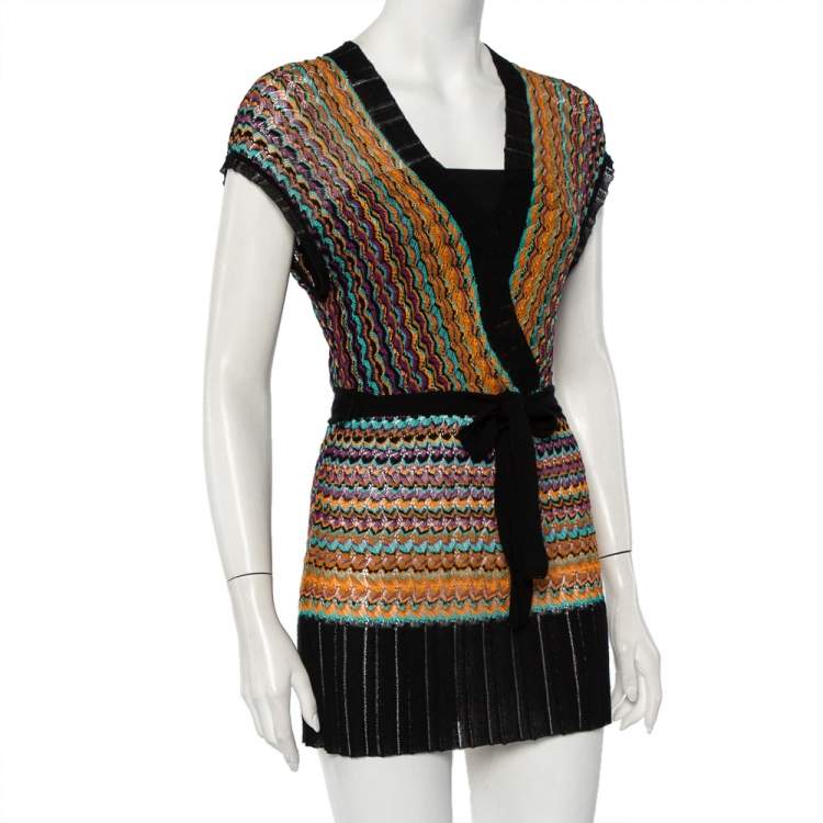 Pre Owned M Missoni Multicolor Patterned Knit Belted Mini Faux Wrap Dress S