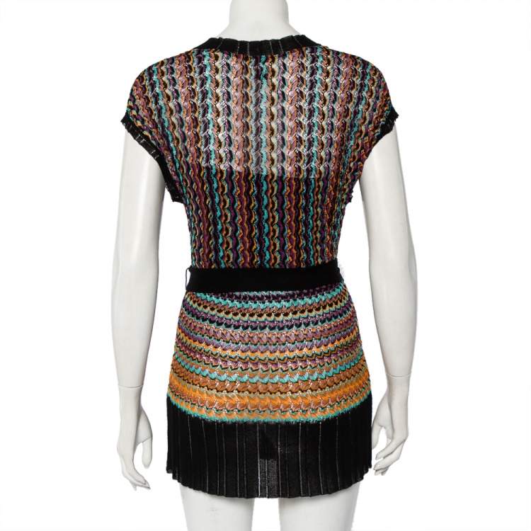 Pre Owned M Missoni Multicolor Patterned Knit Belted Mini Faux Wrap Dress S
