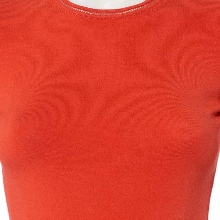 Pre Owned M Missoni Orange Knit Long Sleeve Roundneck T-Shirt M