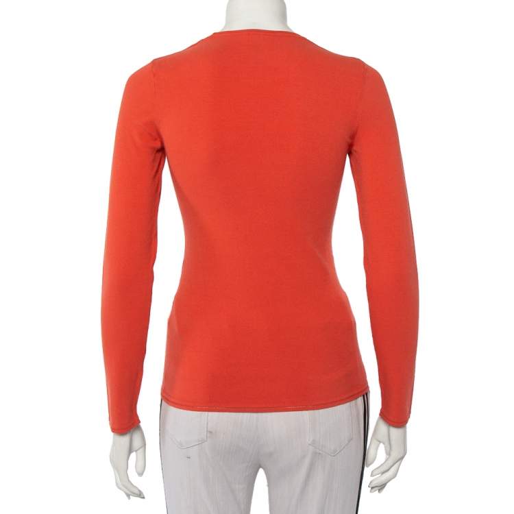Pre Owned M Missoni Orange Knit Long Sleeve Roundneck T-Shirt M