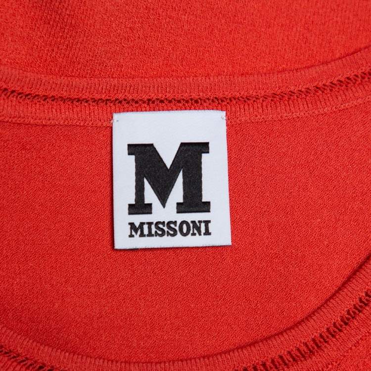 Pre Owned M Missoni Orange Knit Long Sleeve Roundneck T-Shirt M