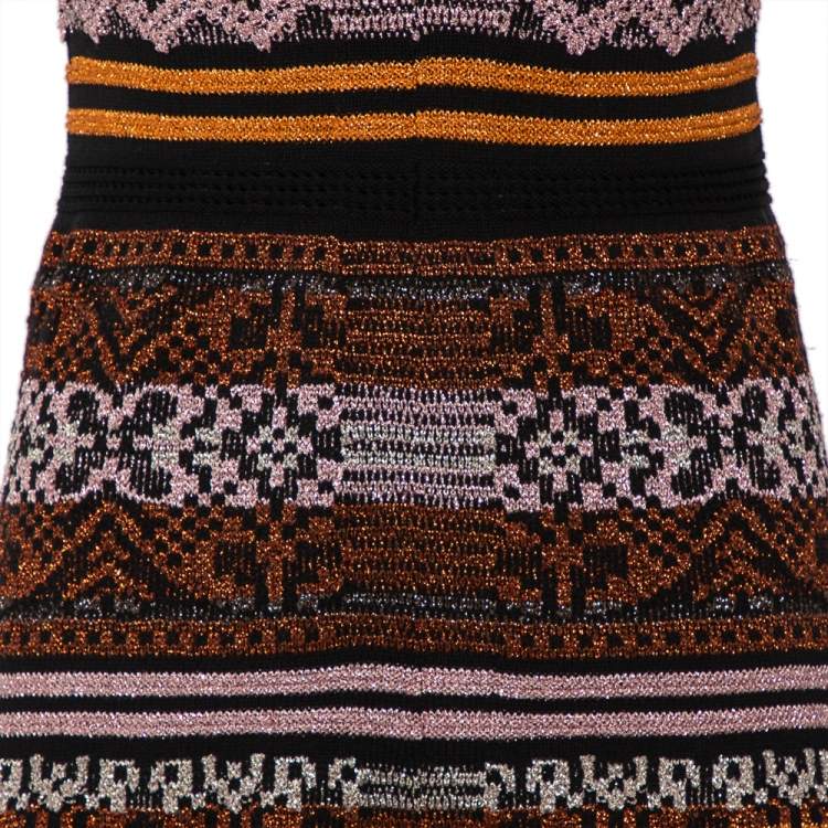 Pre Owned M Missoni Multicolor Patterned Lurex Knit Plunge Neck Sleeveless Midi Dress S