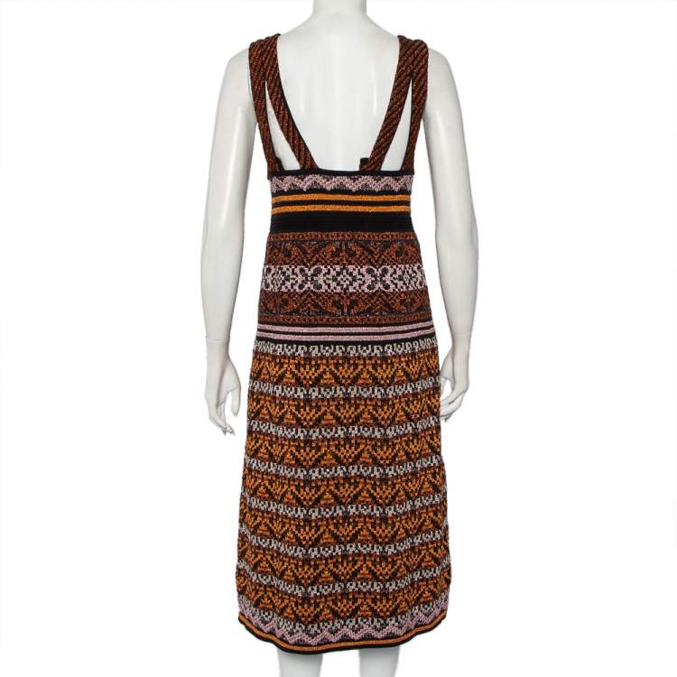 Pre Owned M Missoni Multicolor Patterned Lurex Knit Plunge Neck Sleeveless Midi Dress S