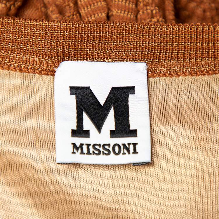 Pre Owned M Missoni Brown Patterned Knit Lace Up Detail Midi Dress M