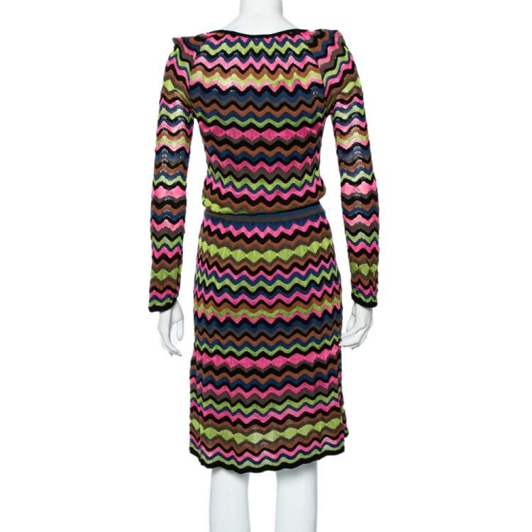Pre Owned M Missoni Multicolor Zig Zag Patterned Knit Midi Dress M