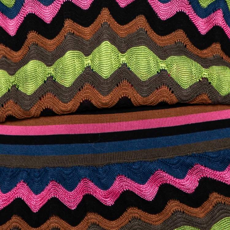 Pre Owned M Missoni Multicolor Zig Zag Patterned Knit Midi Dress M