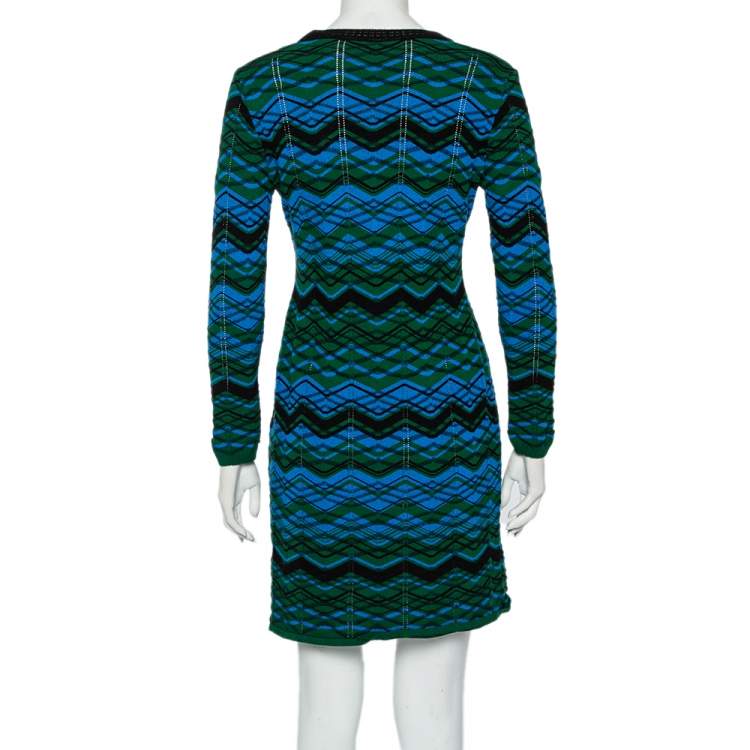 Pre Owned M Missoni Multicolor Patterned Knit Scoop Neck Sheath Dress M