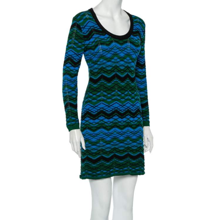 Pre Owned M Missoni Multicolor Patterned Knit Scoop Neck Sheath Dress M