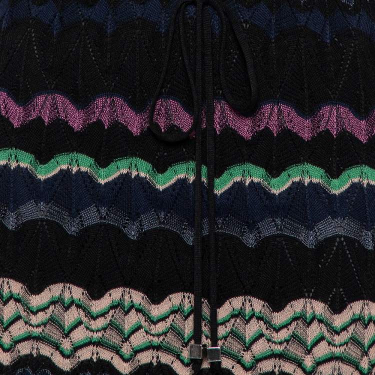 Pre Owned M Missoni Multicolor Patterned Knit Waist Tie Detail Midi Dress M