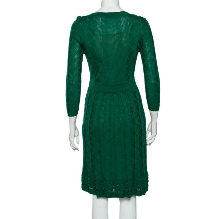 Pre Owned M Missoni Green Patterned Knit Midi Dress M