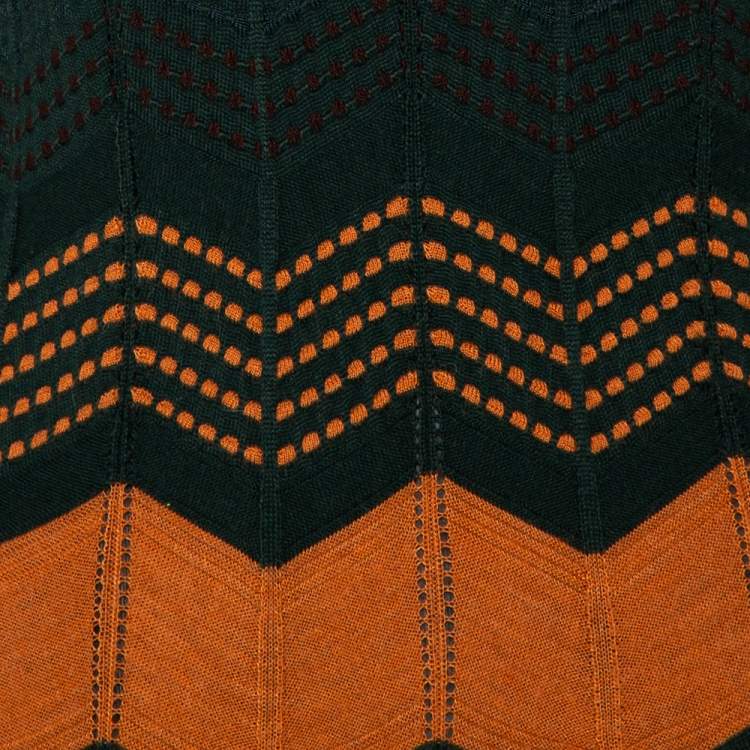 Pre Owned M Missoni Green & Orange Dot Patterned Knit Dress M
