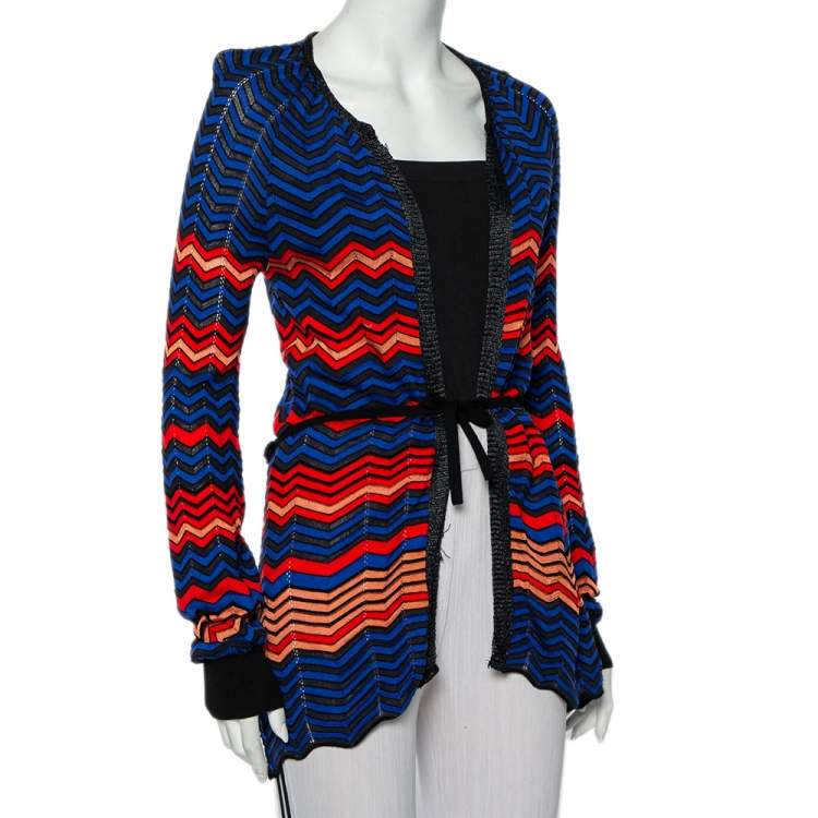 مملوكة مسبقًا M Missoni Multicolor Pointelle Knit Waist Tie Detail Cardigan M