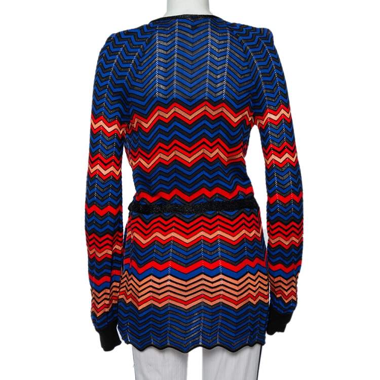 مملوكة مسبقًا M Missoni Multicolor Pointelle Knit Waist Tie Detail Cardigan M