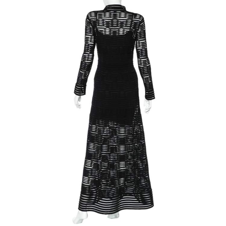 مملوكة مسبقًا M Missoni Black Wave Patterned Knit High Neck Maxi Dress M