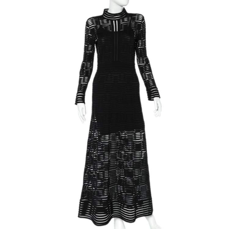 مملوكة مسبقًا M Missoni Black Wave Patterned Knit High Neck Maxi Dress M