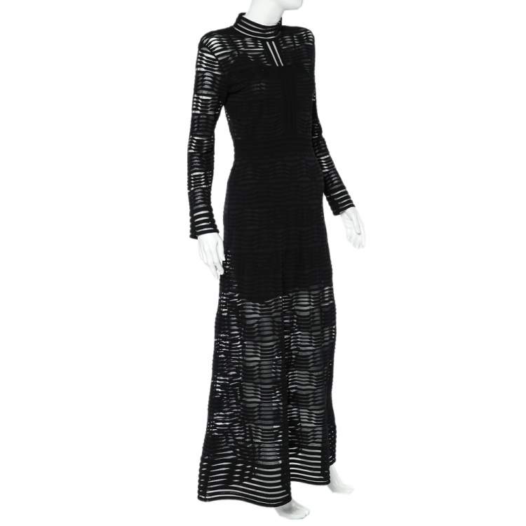 مملوكة مسبقًا M Missoni Black Wave Patterned Knit High Neck Maxi Dress M