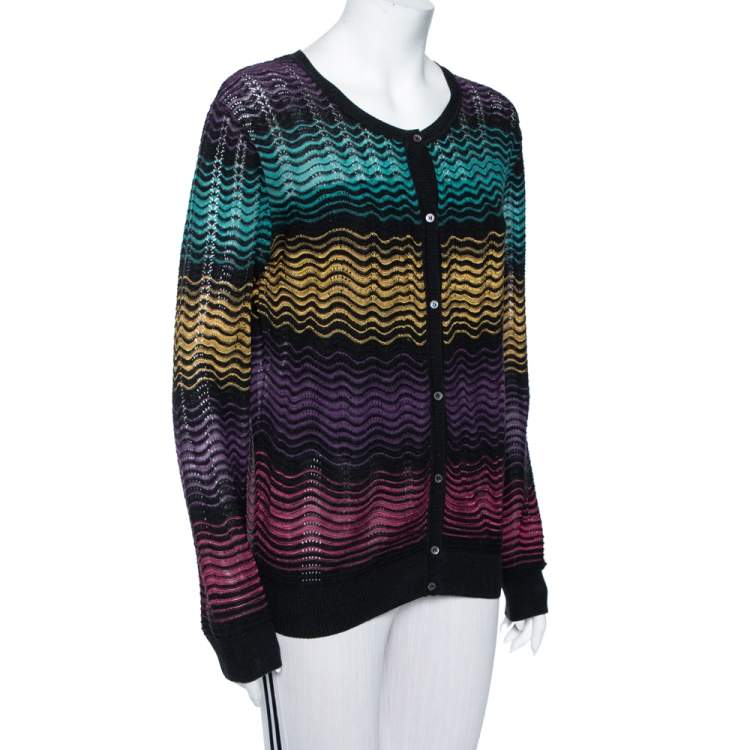 Pre Owned M Missoni Multicolor Wave Patterned Knit Button Front Cardigan L