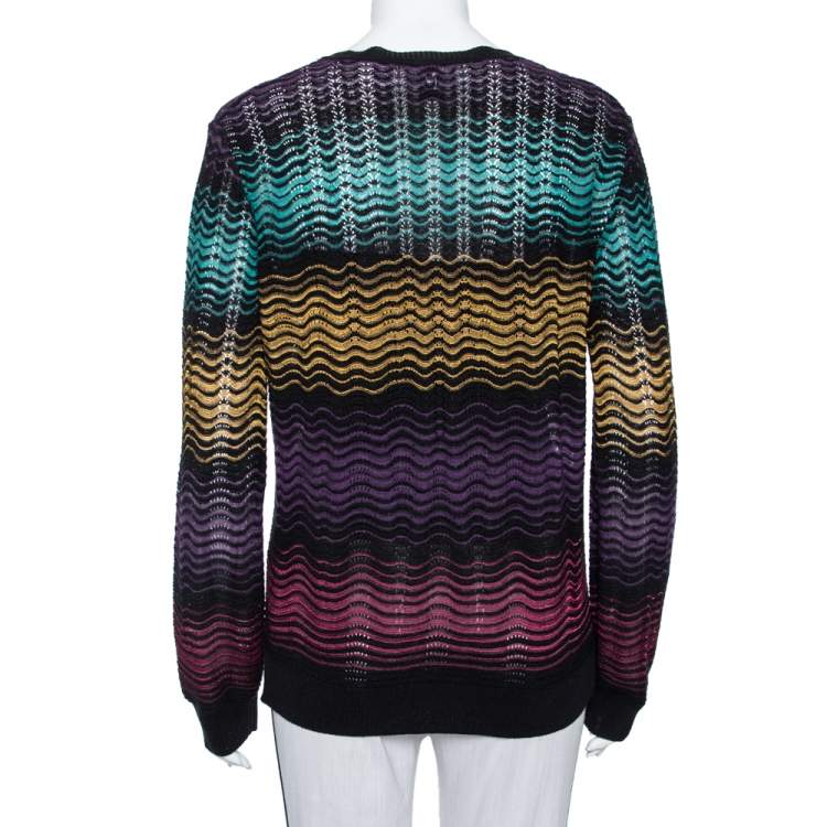 Pre Owned M Missoni Multicolor Wave Patterned Knit Button Front Cardigan L