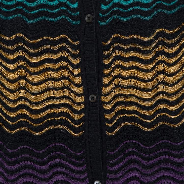 Pre Owned M Missoni Multicolor Wave Patterned Knit Button Front Cardigan L
