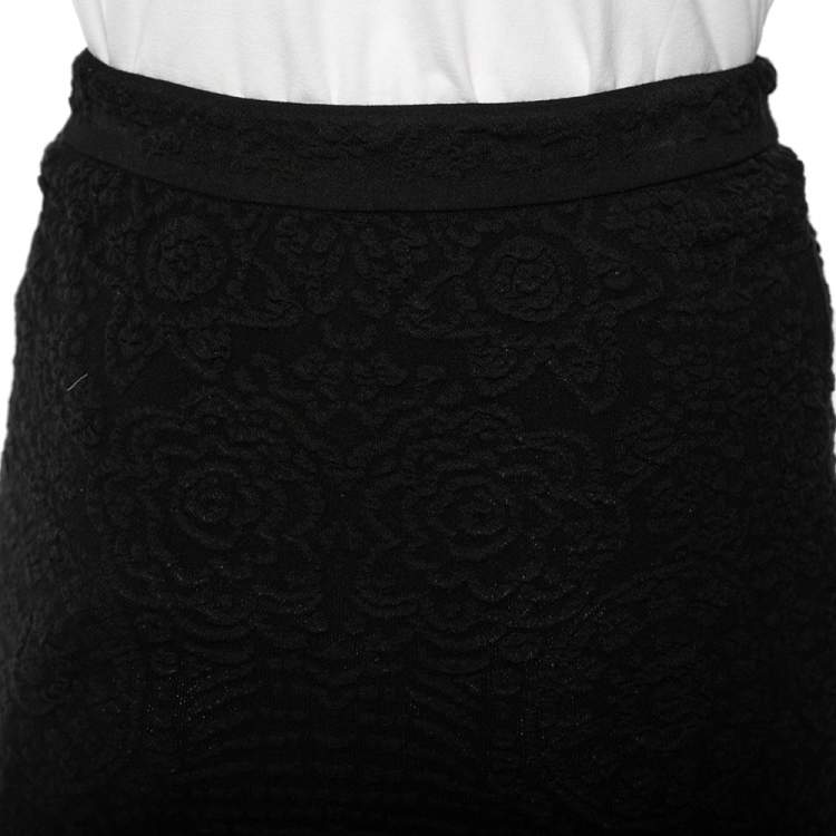 Pre Owned M Missoni Black Textured Knit Pencil Skirt S
