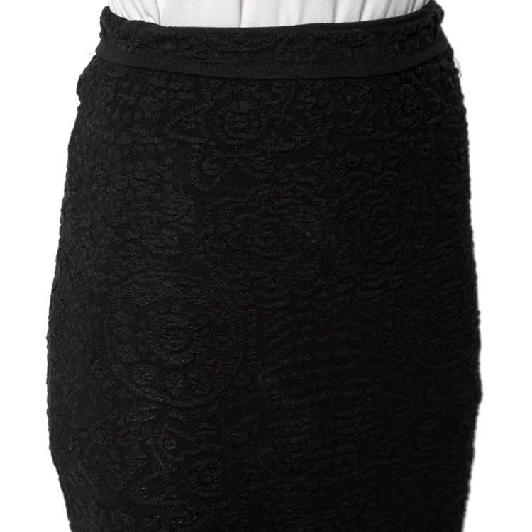 Pre Owned M Missoni Black Textured Knit Pencil Skirt S