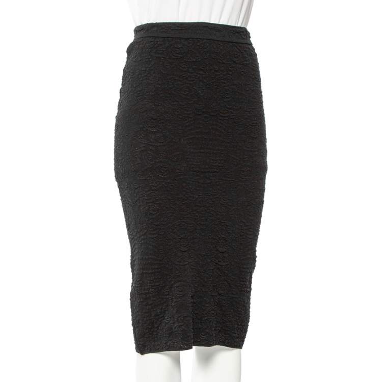 Pre Owned M Missoni Black Textured Knit Pencil Skirt S