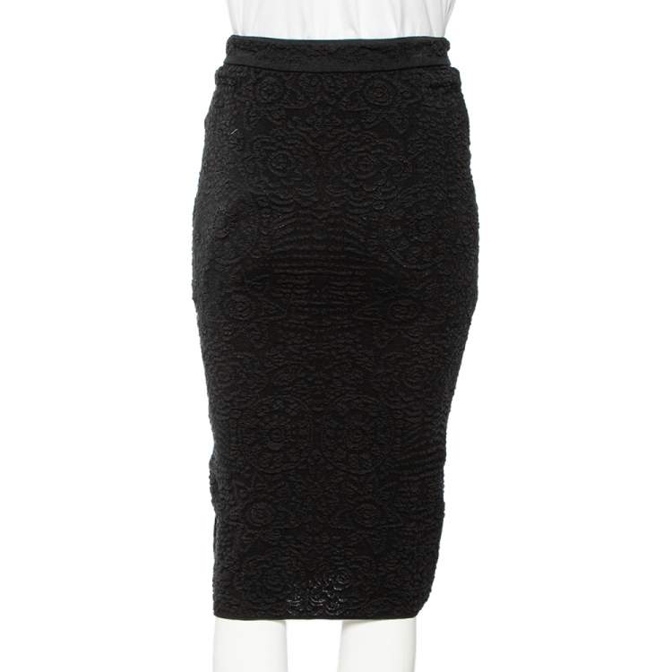 Pre Owned M Missoni Black Textured Knit Pencil Skirt S