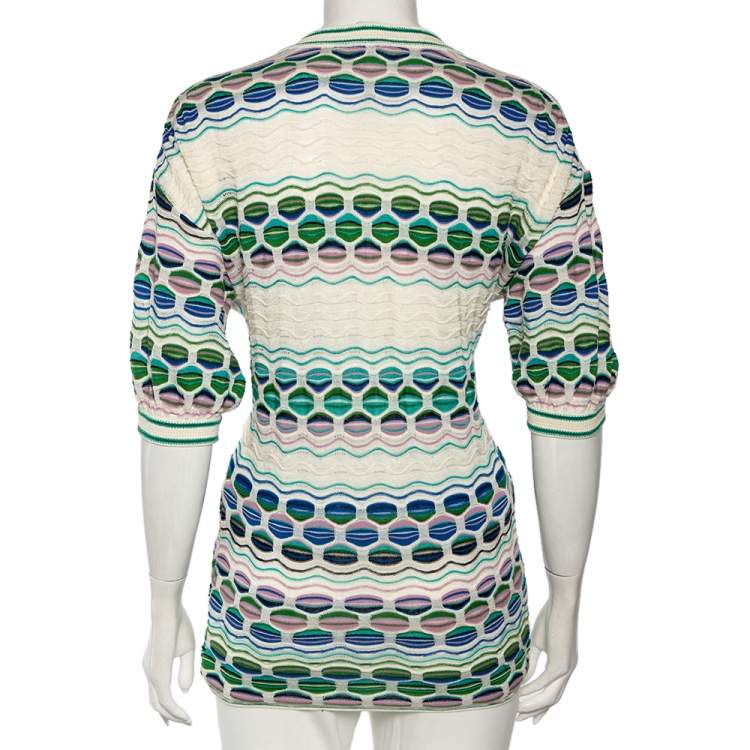Pre Owned M Missoni Multicolored Perforated Knit Short Sleeve Top M 
