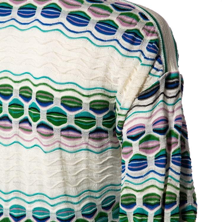 Pre Owned M Missoni Multicolored Perforated Knit Short Sleeve Top M 
