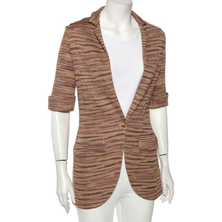Pre Owned M Missoni Multicolored Cotton Knit Single Buttoned Blazer M