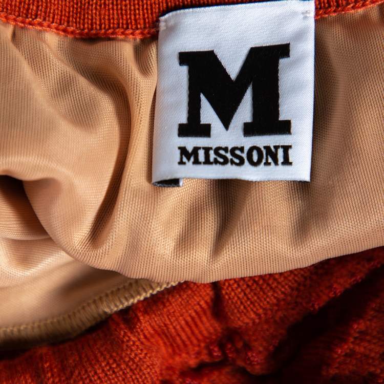 Pre Owned M Missoni Rust Orange Perforated Knit Neck Tie Detail Midi Dress L