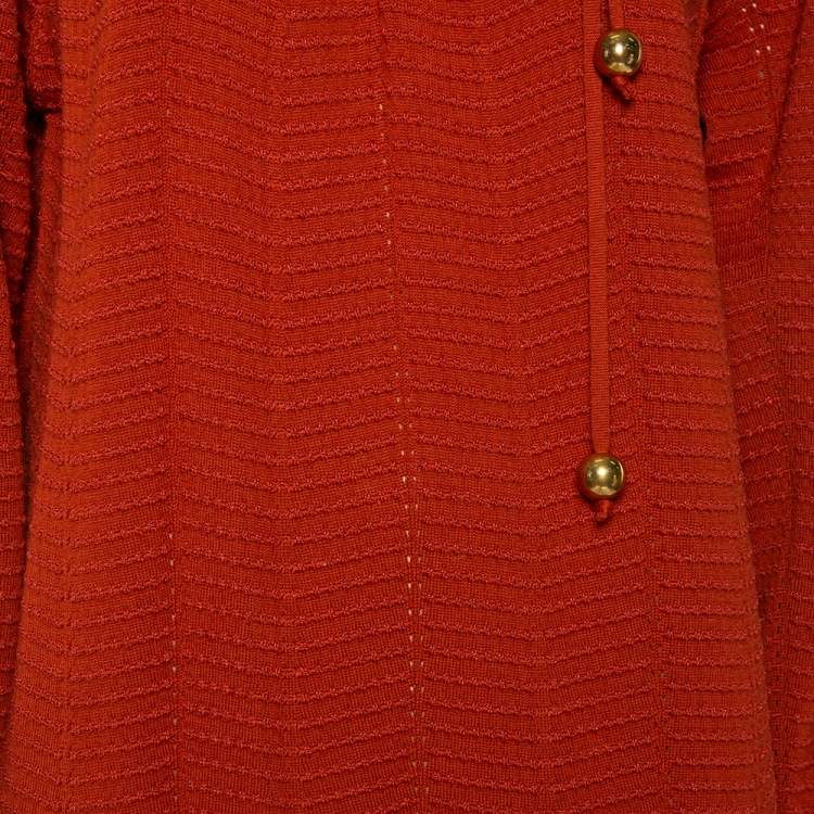Pre Owned M Missoni Rust Orange Perforated Knit Neck Tie Detail Midi Dress L