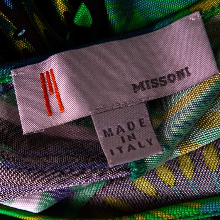 Pre Owned M Missoni Green Abstract Printed Jersey Embellished Detail Tunic M